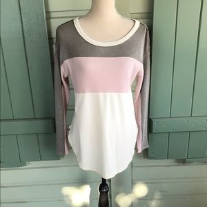Free People Color Block Thermal Top Cream Pink Gray